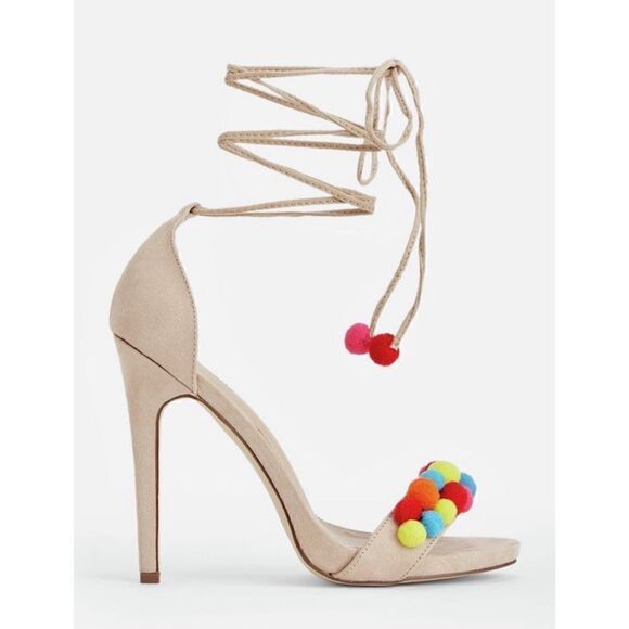 NWOB Hazel Pom Pom Embellished Heels by JUSTFAB - Picture 2 of 14